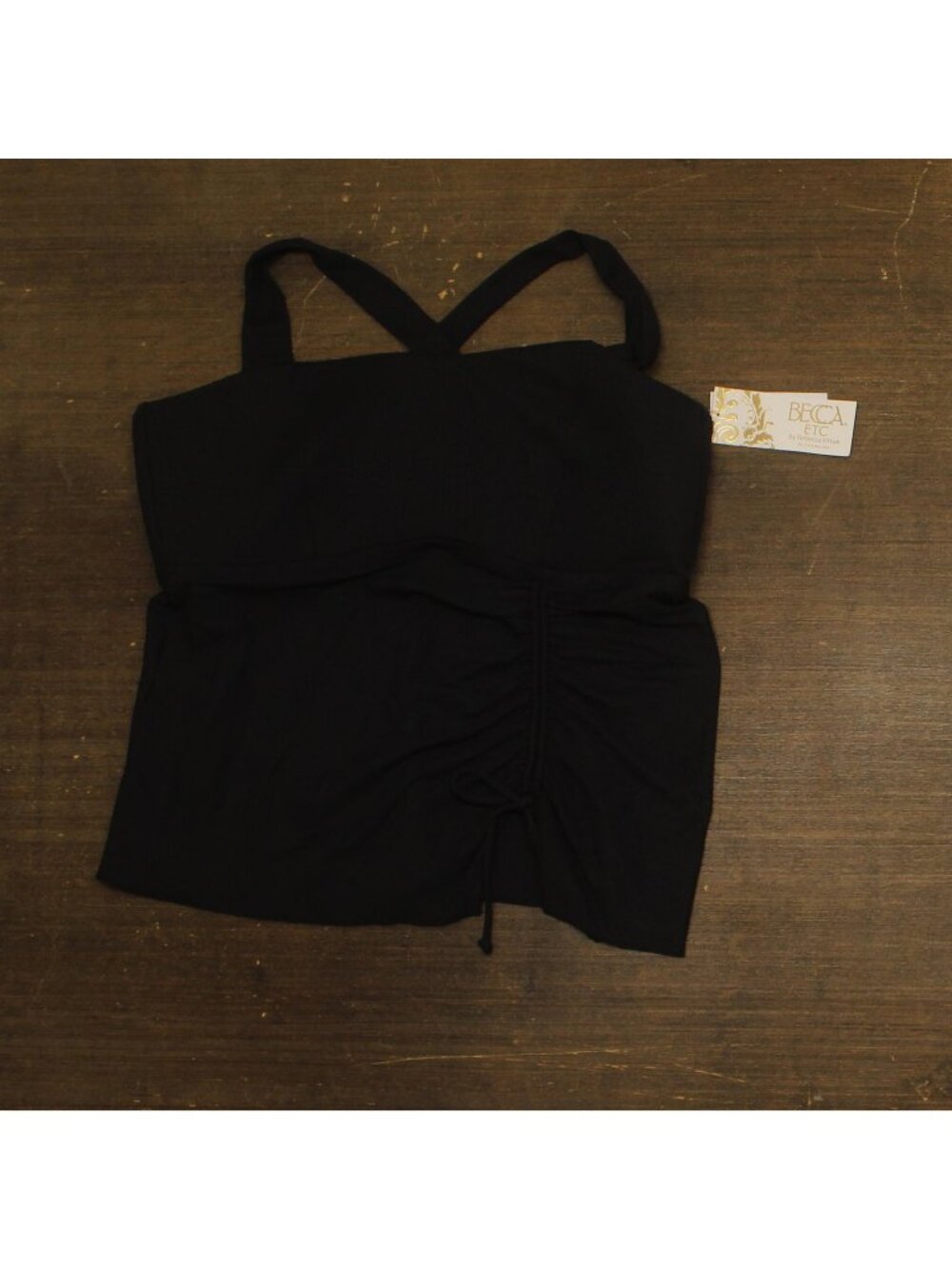 Becca Bandeau Tankini Swim Top with Tie-Back 6543557 Black 2X